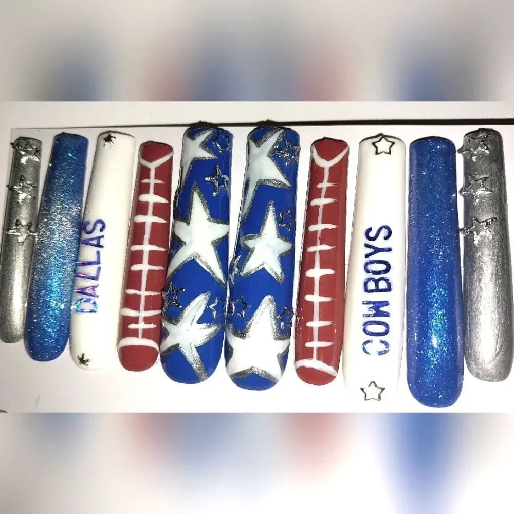 Hand crafted custom Dallas Cowboys 10pc 3xl acrylic press on nails Sz Medium